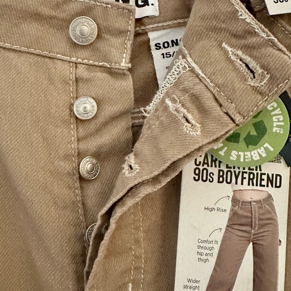 NWT S.O.N.G. Women’s Jeans Carpenter 90s Boyfriend High Rise Tan Size 15/32 - Picture 8 of 12